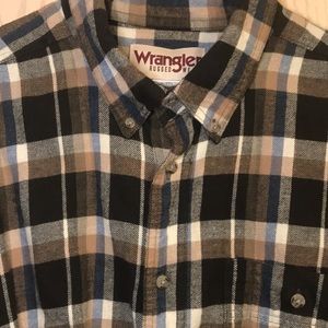 Wrangler Rugged Wear XXL Men’s Brown and Blue Flannel Button Down Shirt